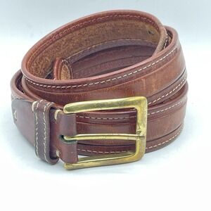 Cole Haan Brown Leather Dress Casual Men's‎ Belt Size 38 4069 Solid Brass Buckle